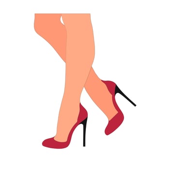 Slender, young female legs in a pose. Shoes stilettos, high heels. Walking, standing, running, jumping, dance. Women shoe model vector