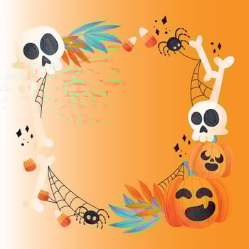 Halloween party poster with lettering. 3D emotional cartoon smiling pumpkins with eyes, candy, bats on yellow background. Festive flyer design. Invitation greeting card. Vector. EPS 10 vector