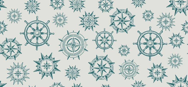 Compass Wind rose, Ship wheel, pattern, hand drawn Illustration. vector