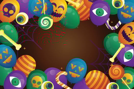 Background for Halloween with Halloween Ghost Balloons and Pumpkin.Scary air balloons,bat,candy and Halloween Elements on yellow background.Website spooky,Background or banner Halloween template vector