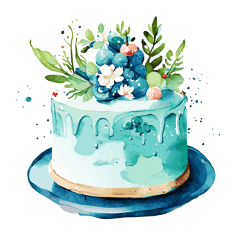 Watercolor hand drawn birthday cake.  AI generative png