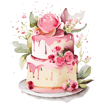 Watercolor hand drawn birthday cake.  AI generative png