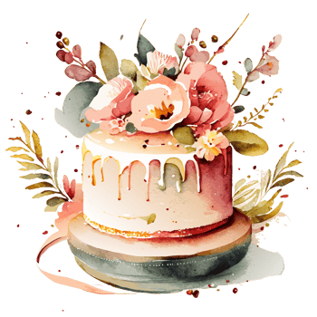 Watercolor hand drawn birthday cake.  AI generative png