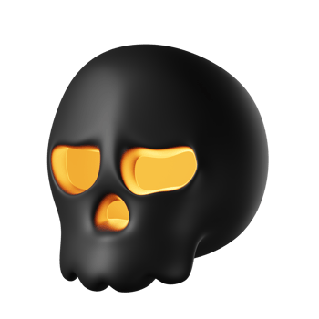 3d skull halloween isolated on transparent background. black skull with light. png