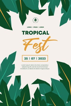 Poster Hand Drawn Tropical Boho Leaves Abstract Doodle Background Design vector