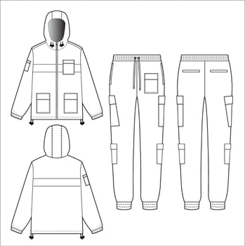 Tracksuit top and bottom flat sketch template vector