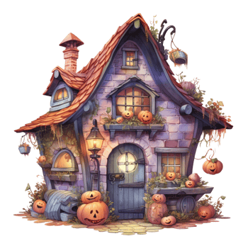 AI Generative Watercolor haunted house Halloween on transparent background png