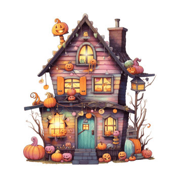 AI Generative Watercolor haunted house Halloween on transparent background png