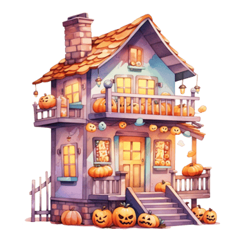 AI Generative Watercolor haunted house Halloween on transparent background png
