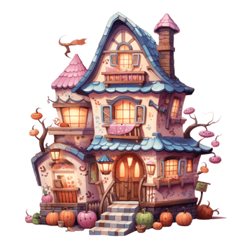 AI Generative Watercolor haunted house Halloween on transparent background png