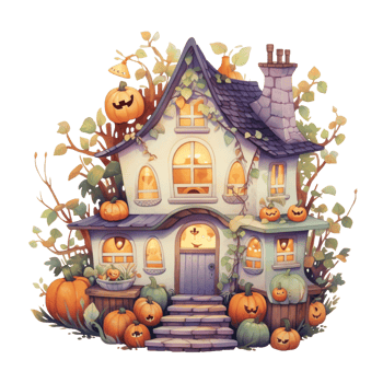 AI Generative Watercolor haunted house Halloween on transparent background png