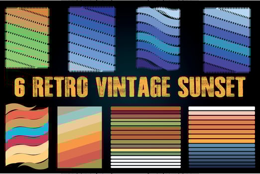 6 RETRO VINTAGE SUNSET, Nostalgic Retro Sunset Dreams Background vector
