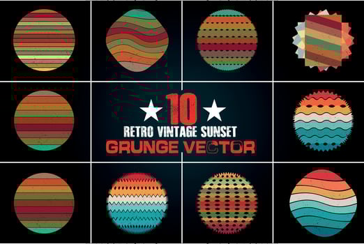 10 FREE RETRO VINTAGE SUNSET GRUNGE VECTOR