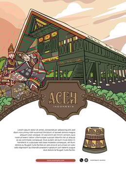 Poster event layout template for tourism with Aceh culture illustration vector