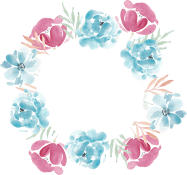 Pink and Blue Rose Watercolor Flower Wreath png