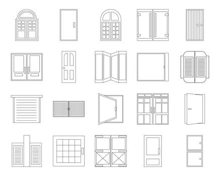 Type of door icon collection vector