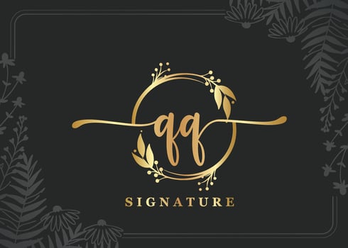 luxury gold signature initial qq logo design isolated leaf and flower vector