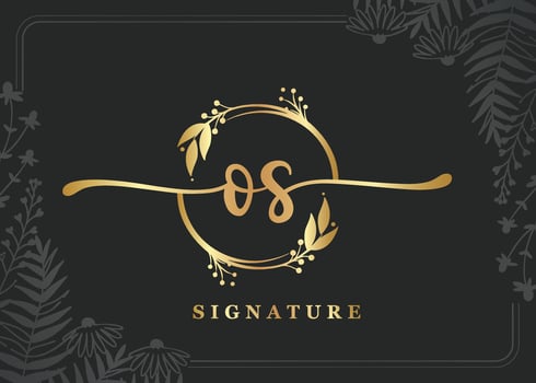 luxury gold signature initial os logo design isolated leaf and flower vector