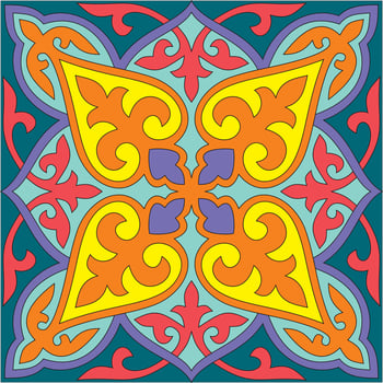 Vector beautiful square oriental kazakh national color red yellow green orange ornament pattern folk art