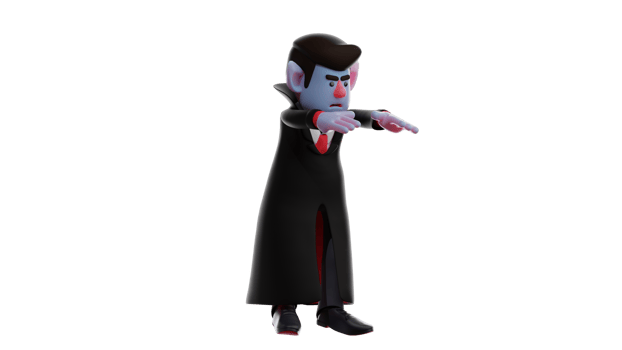 3D Illustration. Frightening Dracula 3D cartoon character. Dracula pointed his hands forward trying to frighten someone. Dracula showed a very scary expression. 3D cartoon character png