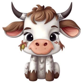 Cute baby cow clipart on transparent background png