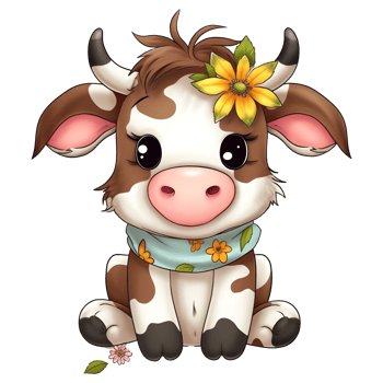 Cute baby cow clipart on transparent background png