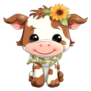 Cute baby cow clipart on transparent background png