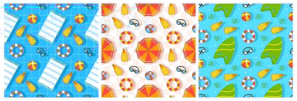 Set of Swimming Pool Seamless Pattern Vector Illustration with Summer Vacation Element in Flat Cartoon Template Hand Drawn