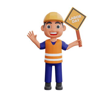 3d render cute construction workers activities png