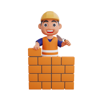 3d render cute construction workers activities png