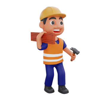 3d render cute construction workers activities png