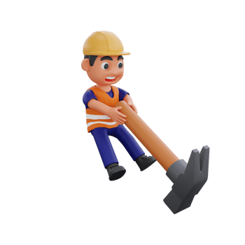 3d render cute construction workers activities png