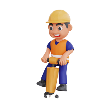 3d render cute construction workers activities png