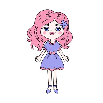 Cute cartoon girl with pink hair vector
