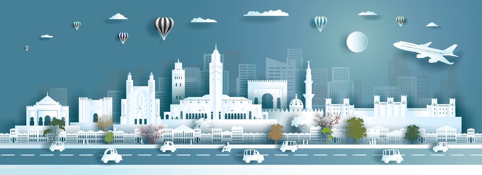 Illustration travel landmarks architecture Morocco in marrakech, koutoubia famous. vector
