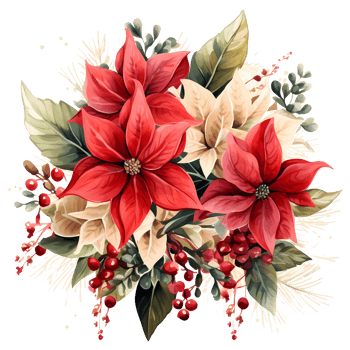 Christmas bouquet with poinsettia, holly and berries. Watercolor illustration AI Generative png