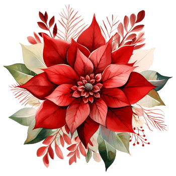 Christmas bouquet with poinsettia, holly and berries. Watercolor illustration AI Generative png