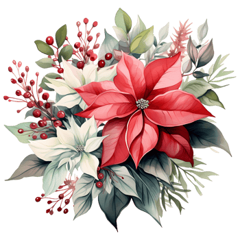 Christmas bouquet with poinsettia, holly and berries. Watercolor illustration AI Generative png