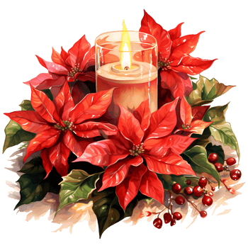 Christmas decoration with poinsettias and burning candles Watercolor illustration AI Generative png