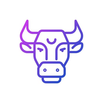 Bull head pixel perfect gradient linear vector icon. Astrological sign. Taurus zodiac animal. Horoscope personality. Thin line color symbol. Modern style pictogram. Vector isolated outline drawing