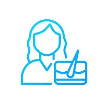 Dermatology pixel perfect gradient linear vector icon. Skin and hair disorders treatment. Medical clinic. Health care. Thin line color symbol. Modern style pictogram. Vector isolated outline drawing