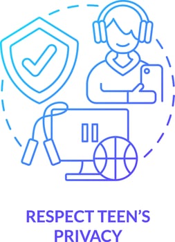 Respect teen privacy blue gradient concept icon. Trust child. Promoting self esteem in adolescent abstract idea thin line illustration. Isolated outline drawing vector