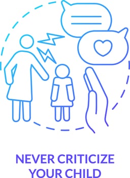 Never criticize your child blue gradient concept icon. Show support. Promoting self esteem in teens abstract idea thin line illustration. Isolated outline drawing vector