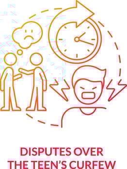 Disputes over teen curfew red gradient concept icon. Safety rules. Parent child conflict area abstract idea thin line illustration. Isolated outline drawing vector
