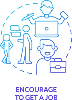 Encourage to get job blue gradient concept icon. Work experience. Teaching teenager responsibility abstract idea thin line illustration. Isolated outline drawing vector