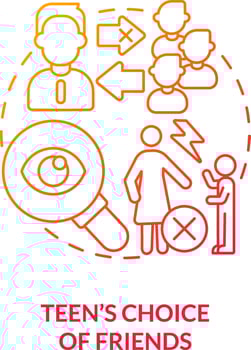 Teen choice of friends red gradient concept icon. Communication issues. Parent child conflict area abstract idea thin line illustration. Isolated outline drawing vector