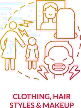 Clothing, hair styles and makeup red gradient concept icon. Teenager look. Parent teen conflict area abstract idea thin line illustration. Isolated outline drawing vector