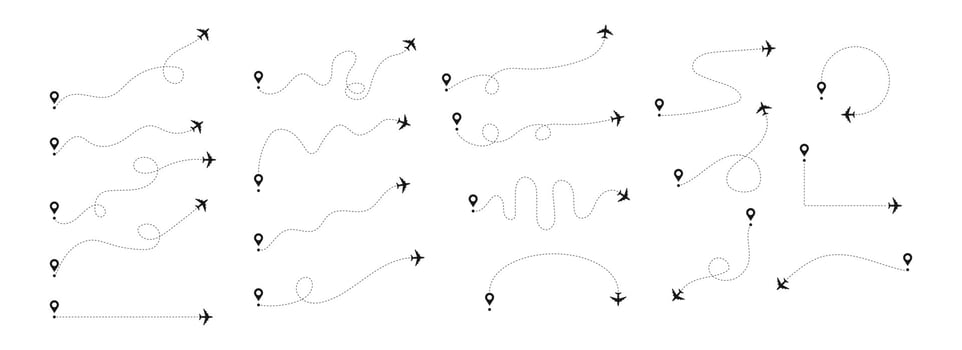 Airplane routes vector icon set. Plane paths symbol. rip, travel, holiday vector icon