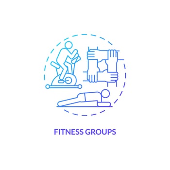 Fitness groups blue gradient concept icon. Sport activity. Physical exercise. Training together. Small group. Community support abstract idea thin line illustration. Isolated outline drawing vector