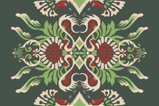 Ikat floral paisley embroidery on green background.Ikat ethnic oriental pattern traditional.Aztec style abstract vector illustration.design for texture,fabric,clothing,wrapping,decoration,sarong,scarf